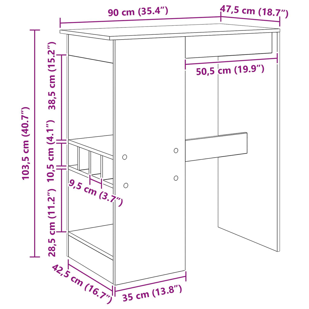 Bartisch mit Regal Schwarz Eichen-Optik 90 x 47,5 x 103,5 cm