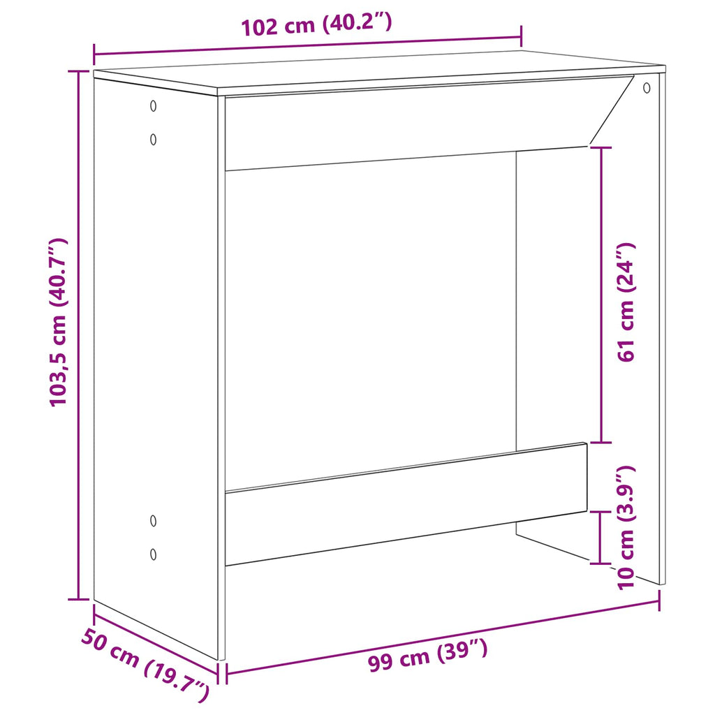 Bartisch Schwarz Eichen-Optik 102 x 50 x 103,5 cm Holzwerkstoff