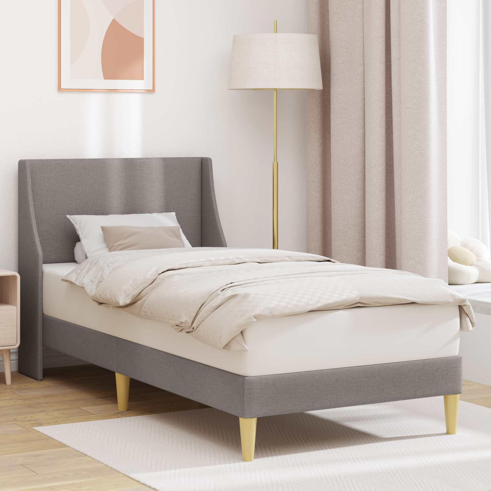 Bettrahmen Uni mit Kopfteil Taupe 90 x 190 cm Stoff