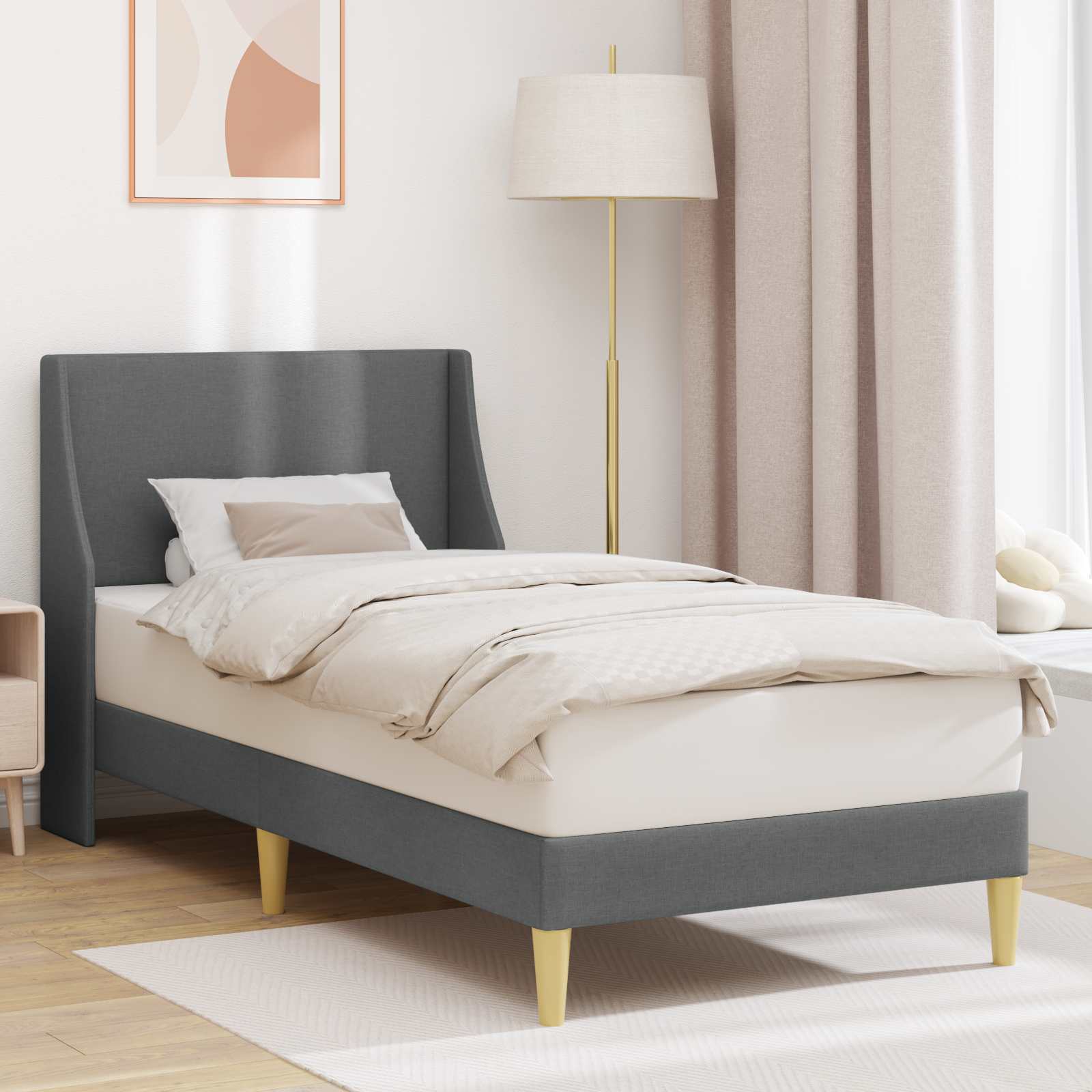 Bettrahmen Uni mit Kopfteil Dunkelgrau 90 x 200 cm Stoff