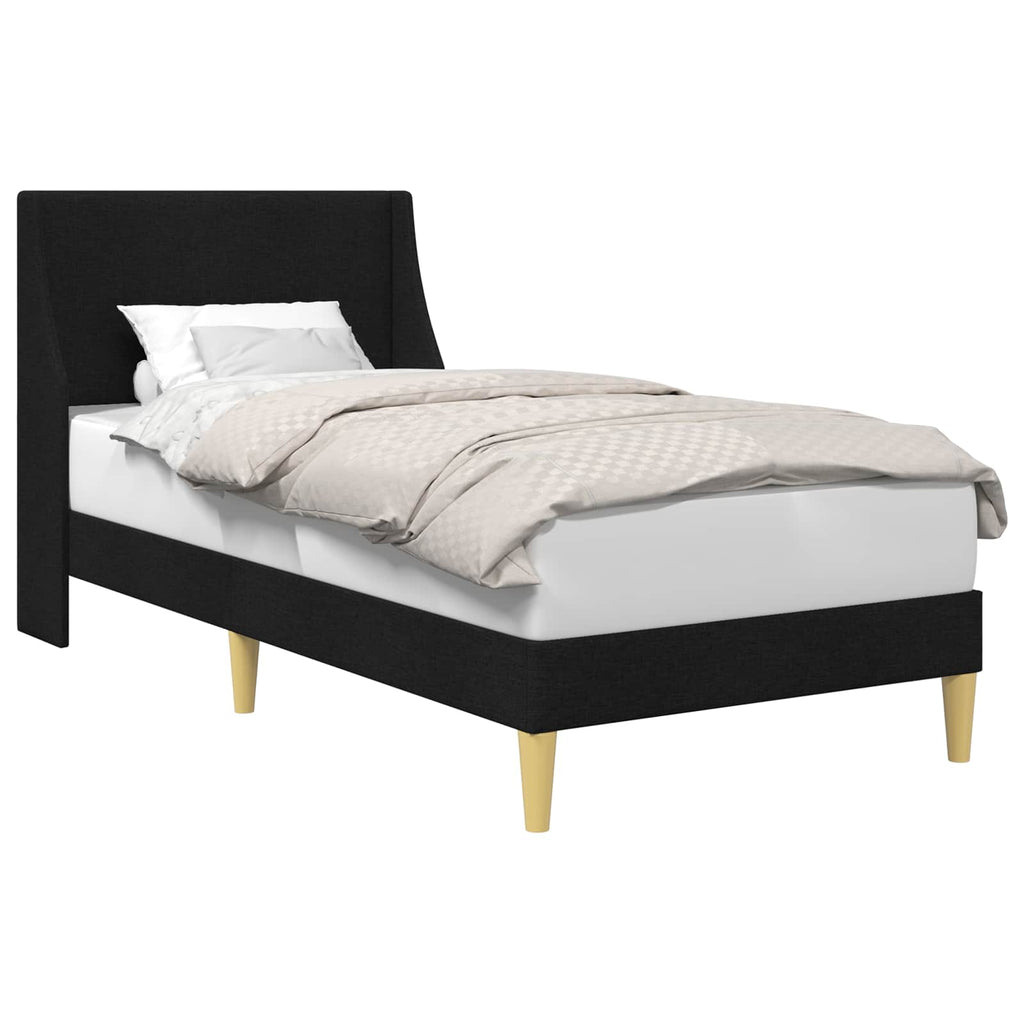 Bettrahmen Uni mit Kopfteil Schwarz 100 x 200 cm Stoff