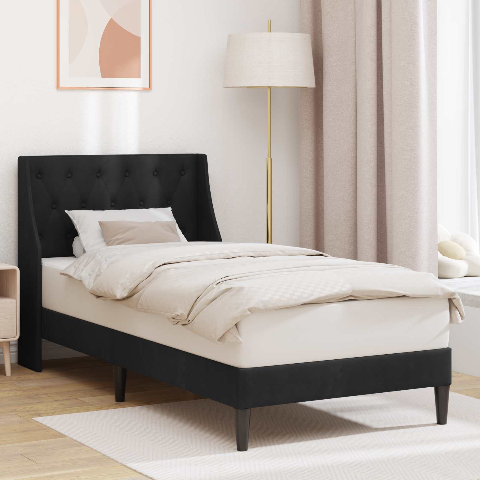 Bettrahmen mit Kopfteil Schwarz 90 x 190 cm Samt