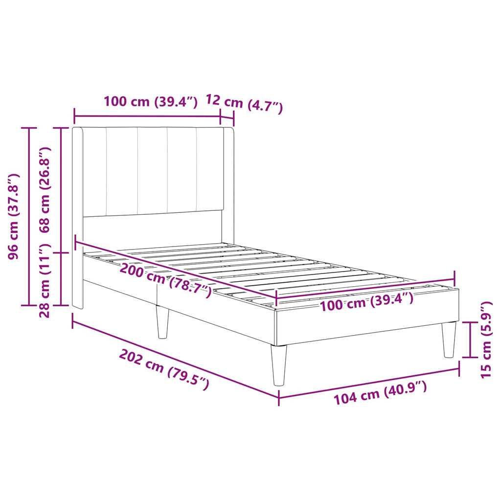 Bettrahmen mit Kopfteil Hellgrau 100 x 200 cm Samt