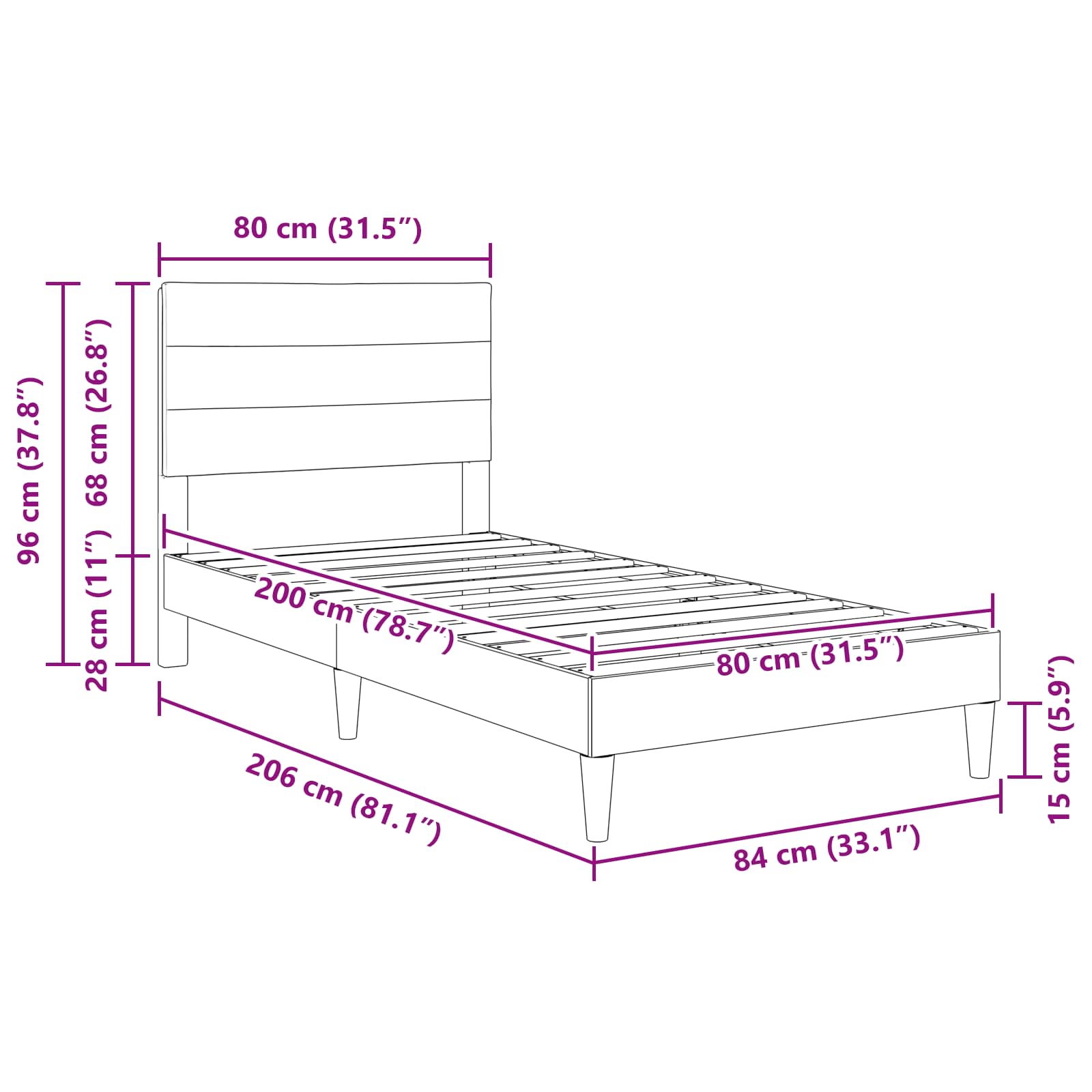Bettrahmen mit Kopfteil Taupe 80 x 200 cm Stoff