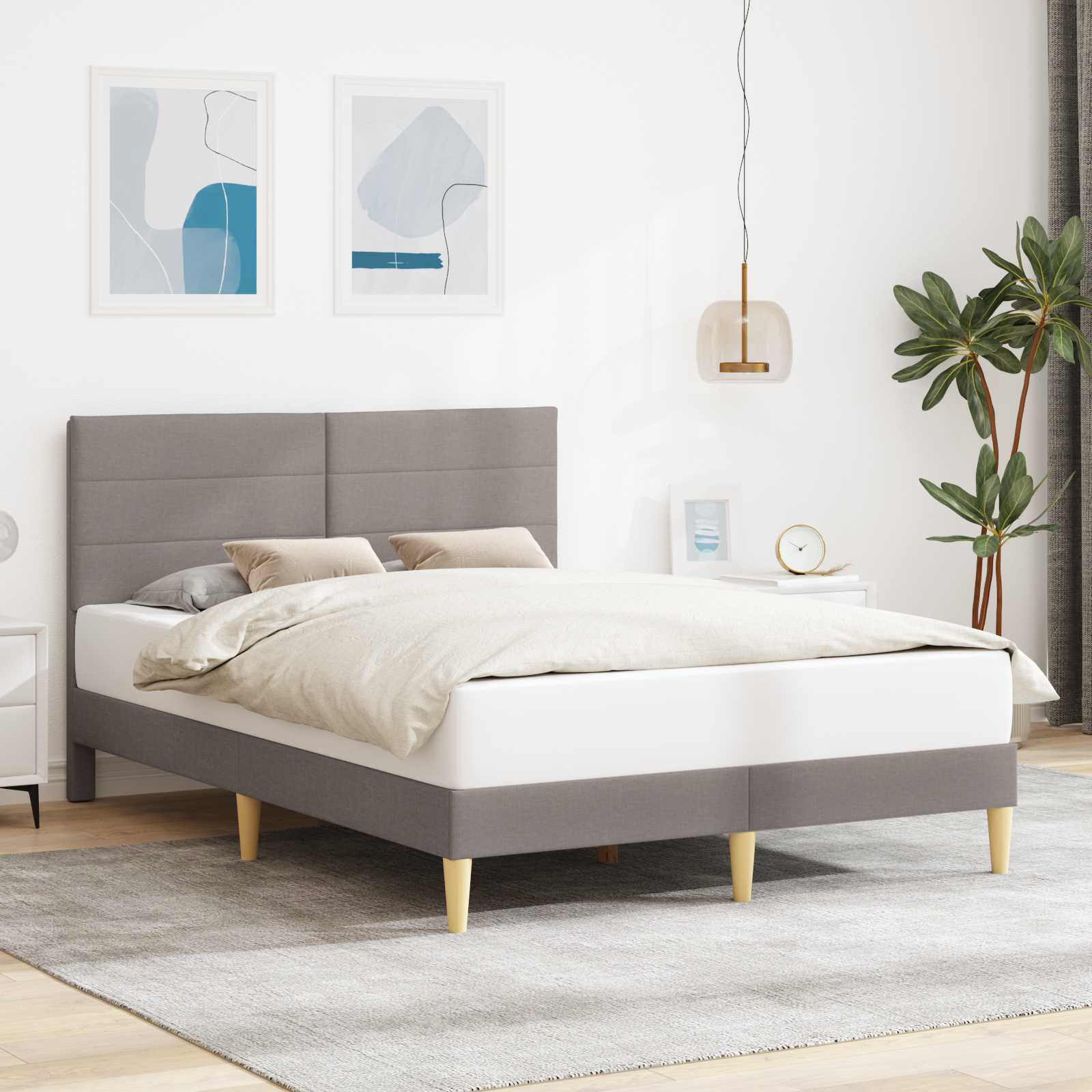 Bettrahmen mit Kopfteil Taupe 160 x 200 cm Stoff