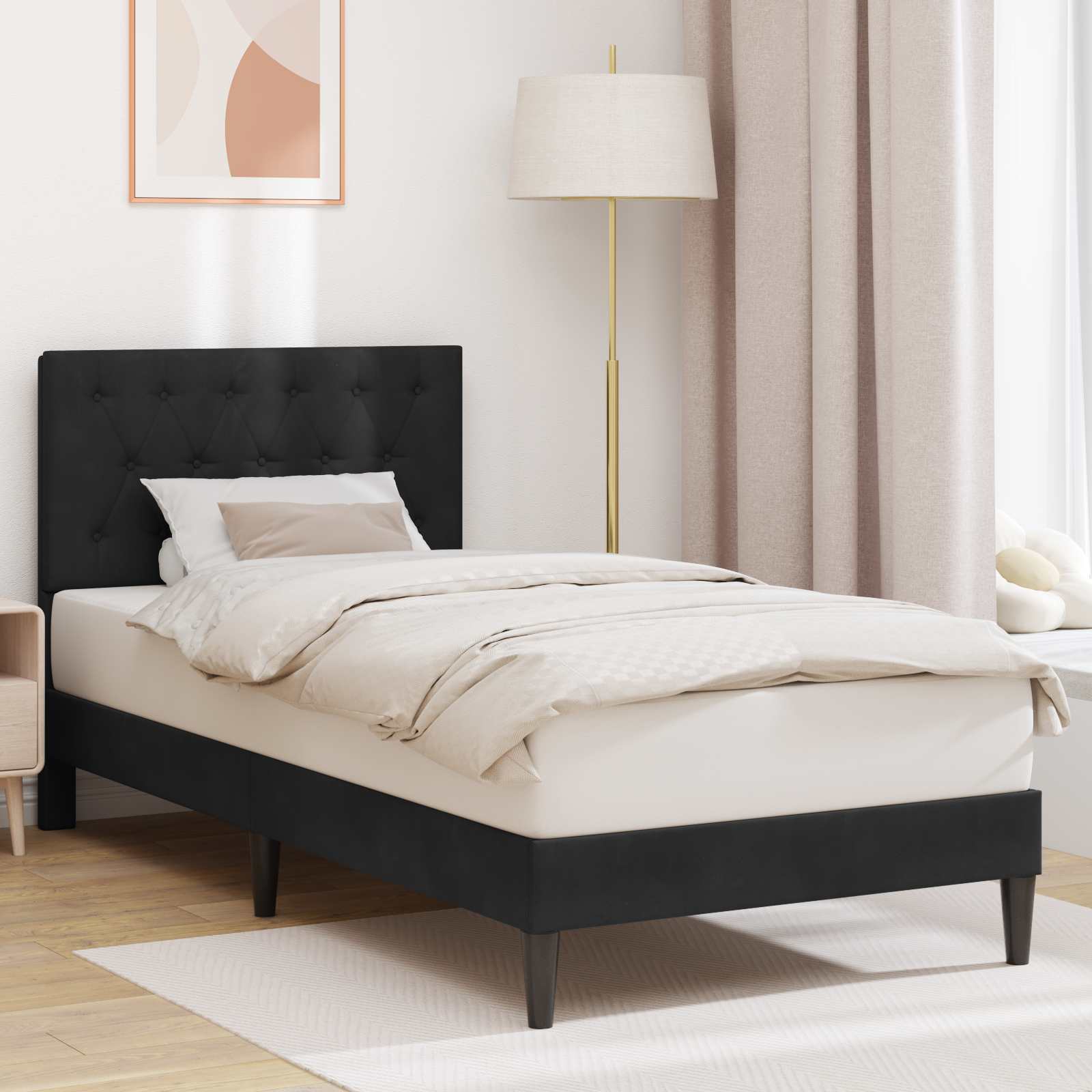 Bettrahmen mit Kopfteil Schwarz 90 x 190 cm Samt
