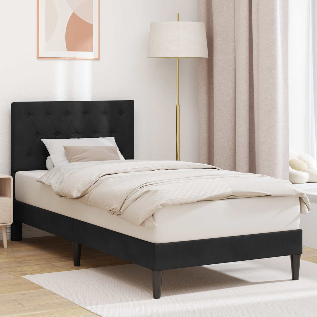 Bettrahmen mit Kopfteil Schwarz 90 x 200 cm Samt