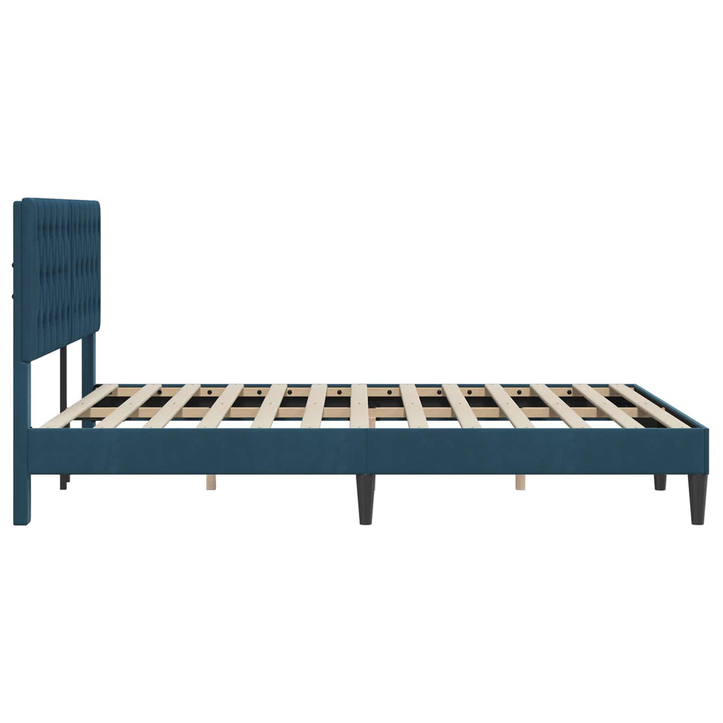 Bettrahmen mit Kopfteil Blau 140 x 190 cm Samt