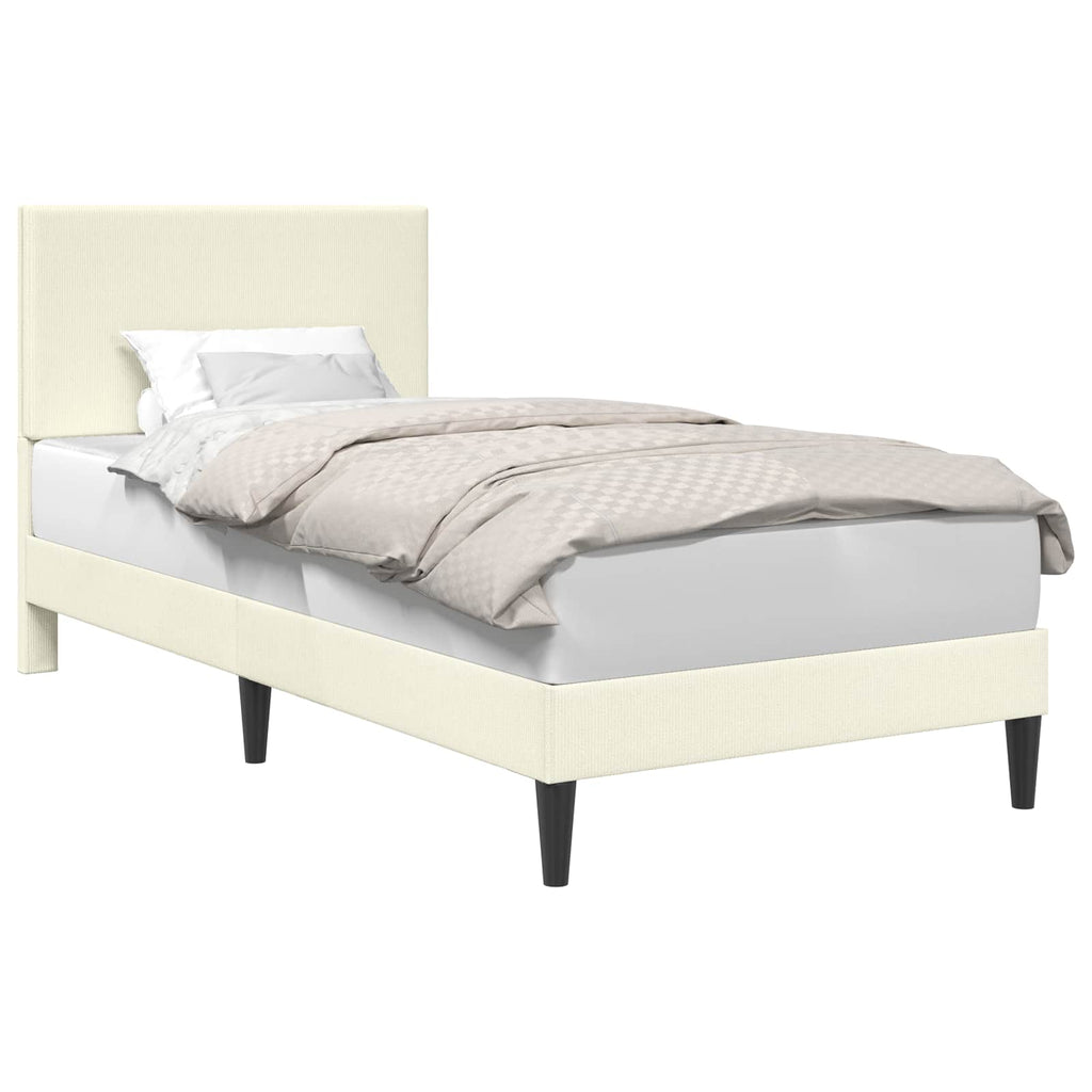 Bettrahmen mit Kopfteil Creme 90 x 190 cm Cordstoff