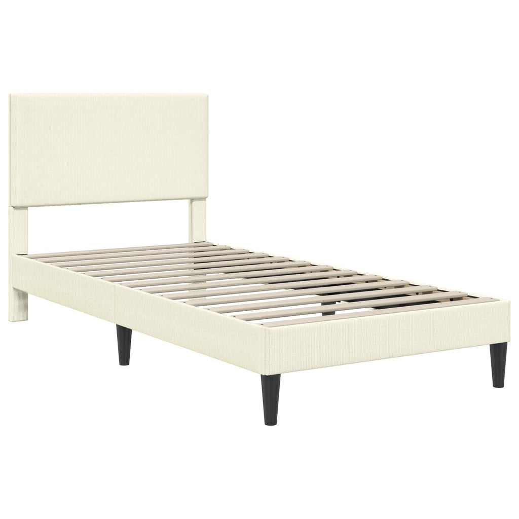 Bettrahmen mit Kopfteil Creme 90 x 190 cm Cordstoff