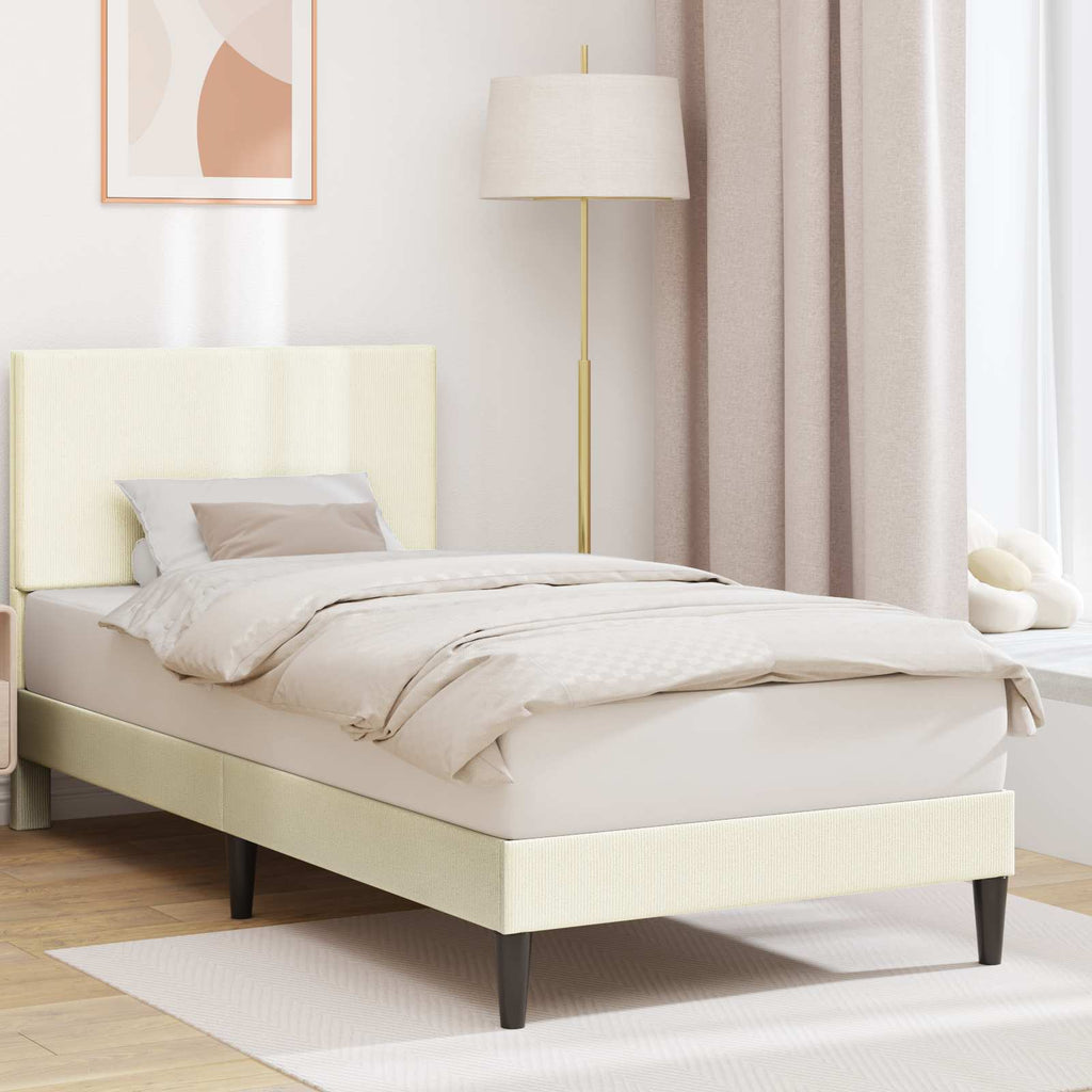 Bettrahmen mit Kopfteil Creme 90 x 200 cm Cordstoff