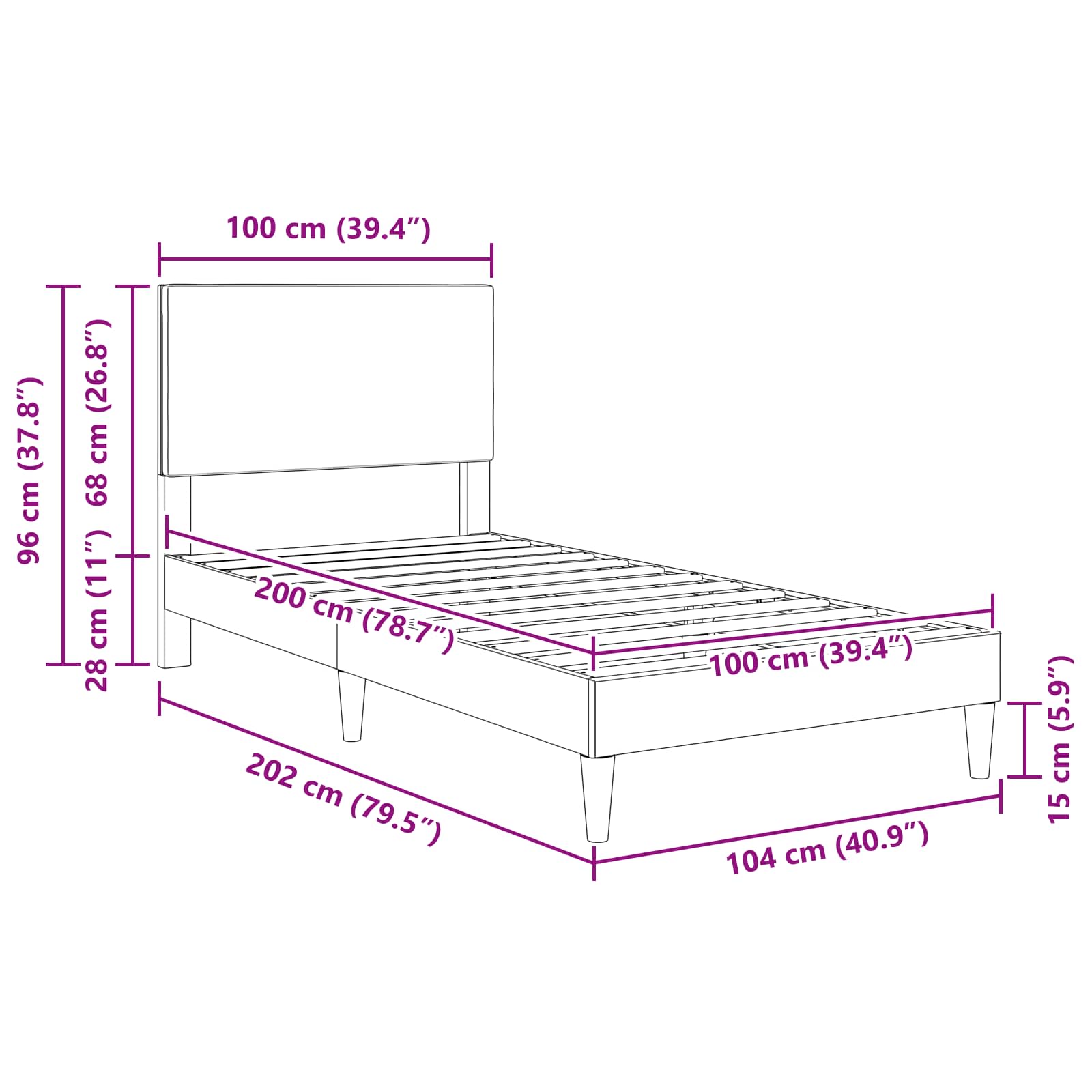 Bettrahmen mit Kopfteil Creme 100 x 200 cm Cordstoff