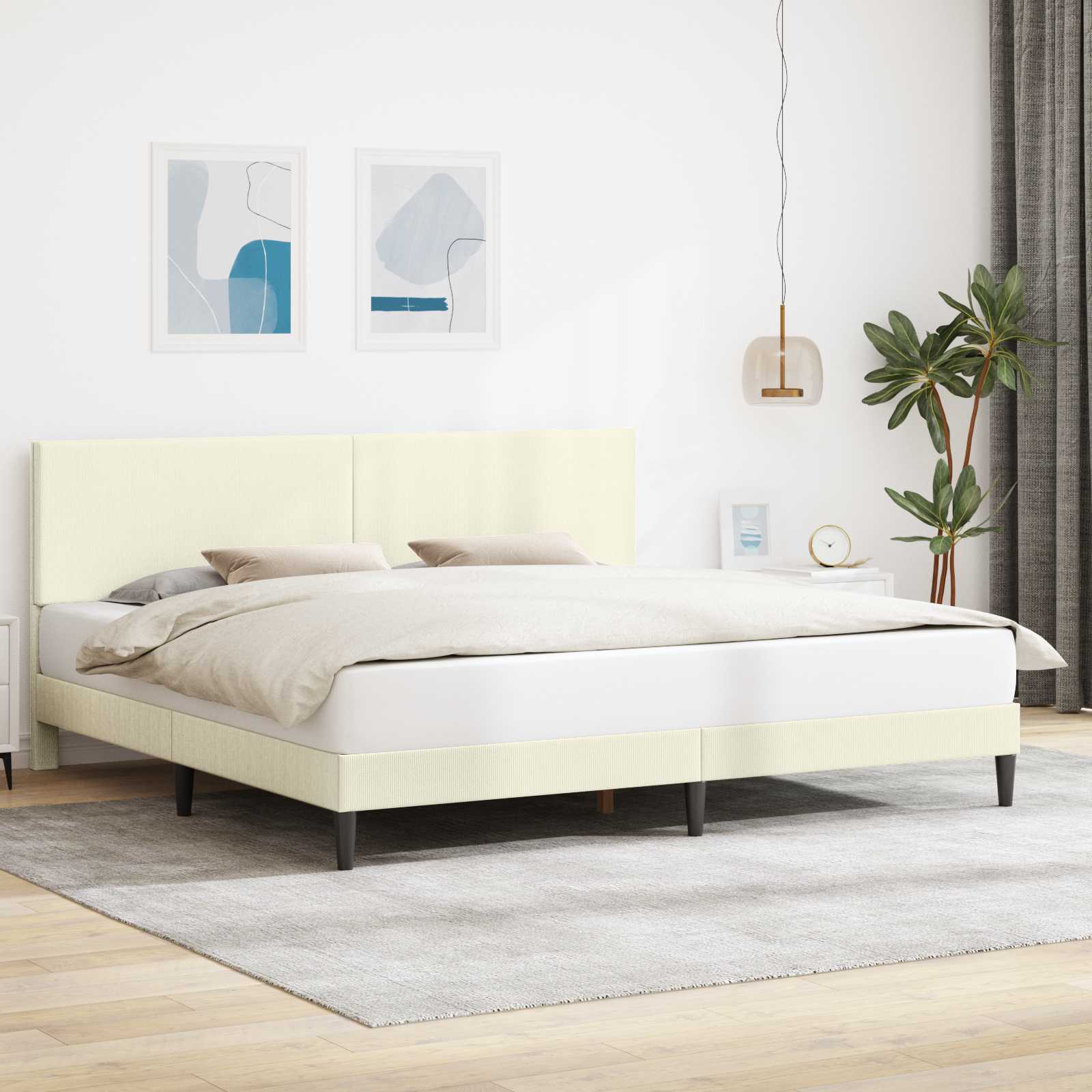 Bettrahmen mit Kopfteil Creme 180 x 200 cm Cordstoff