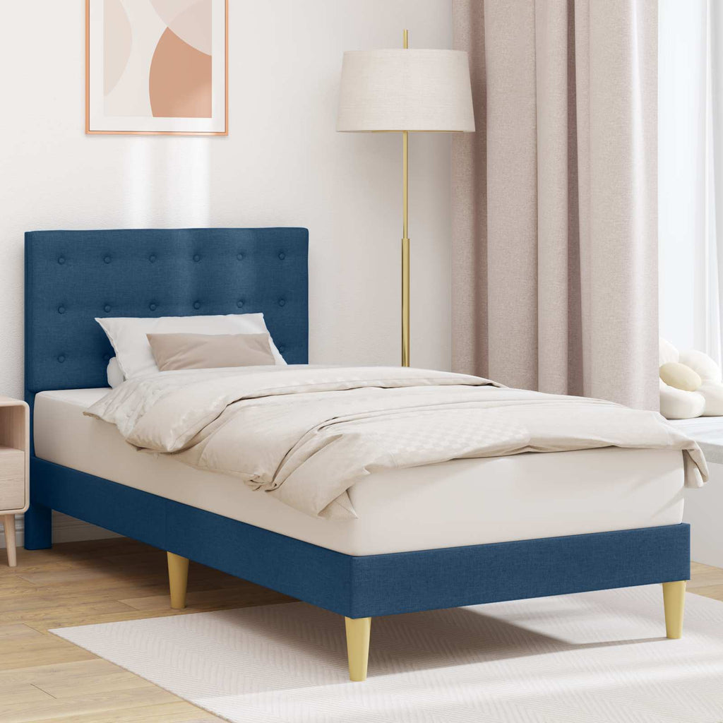 Bettrahmen mit Kopfteil Blau 90 x 190 cm Stoff