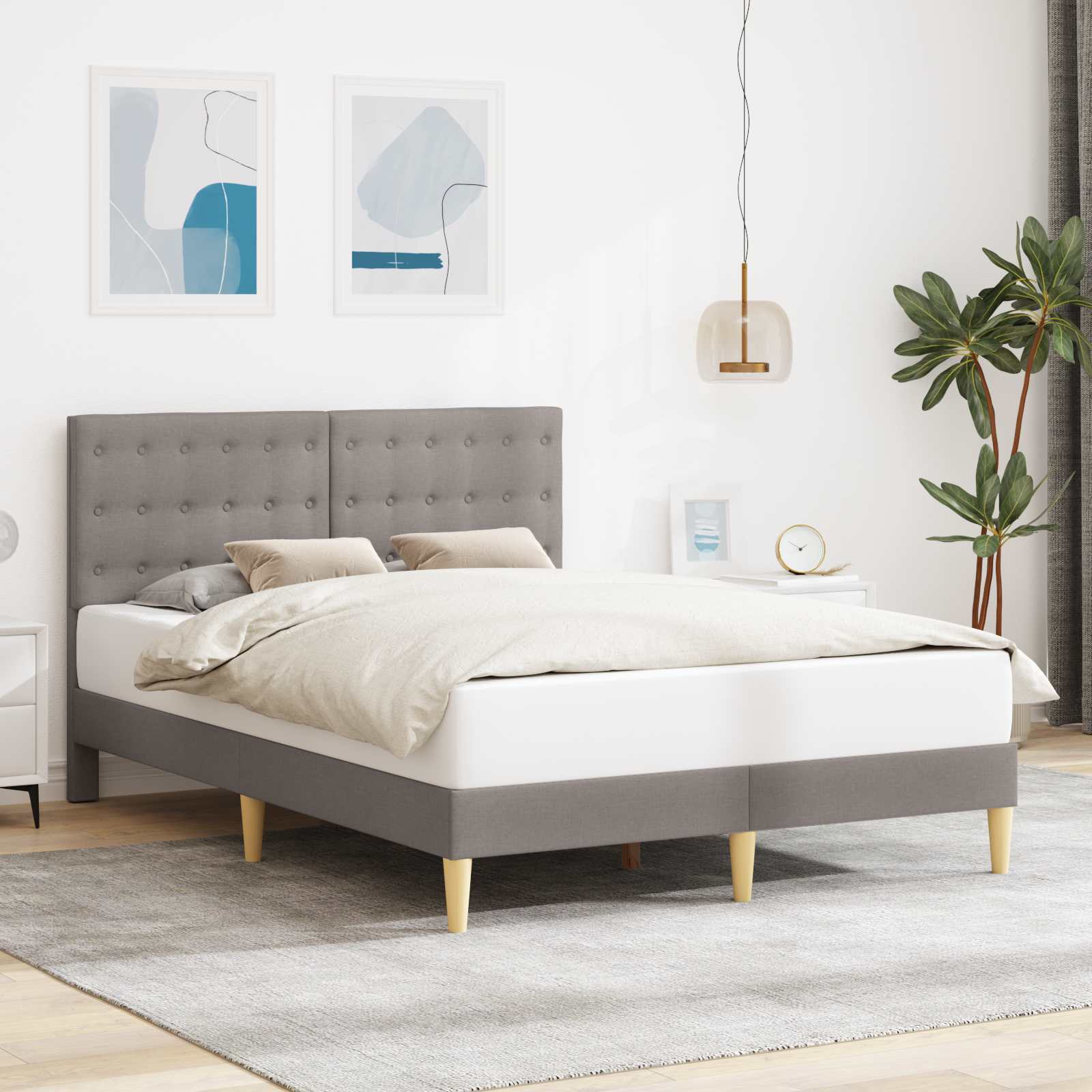 Bettrahmen mit Kopfteil Taupe 140 x 190 cm Stoff