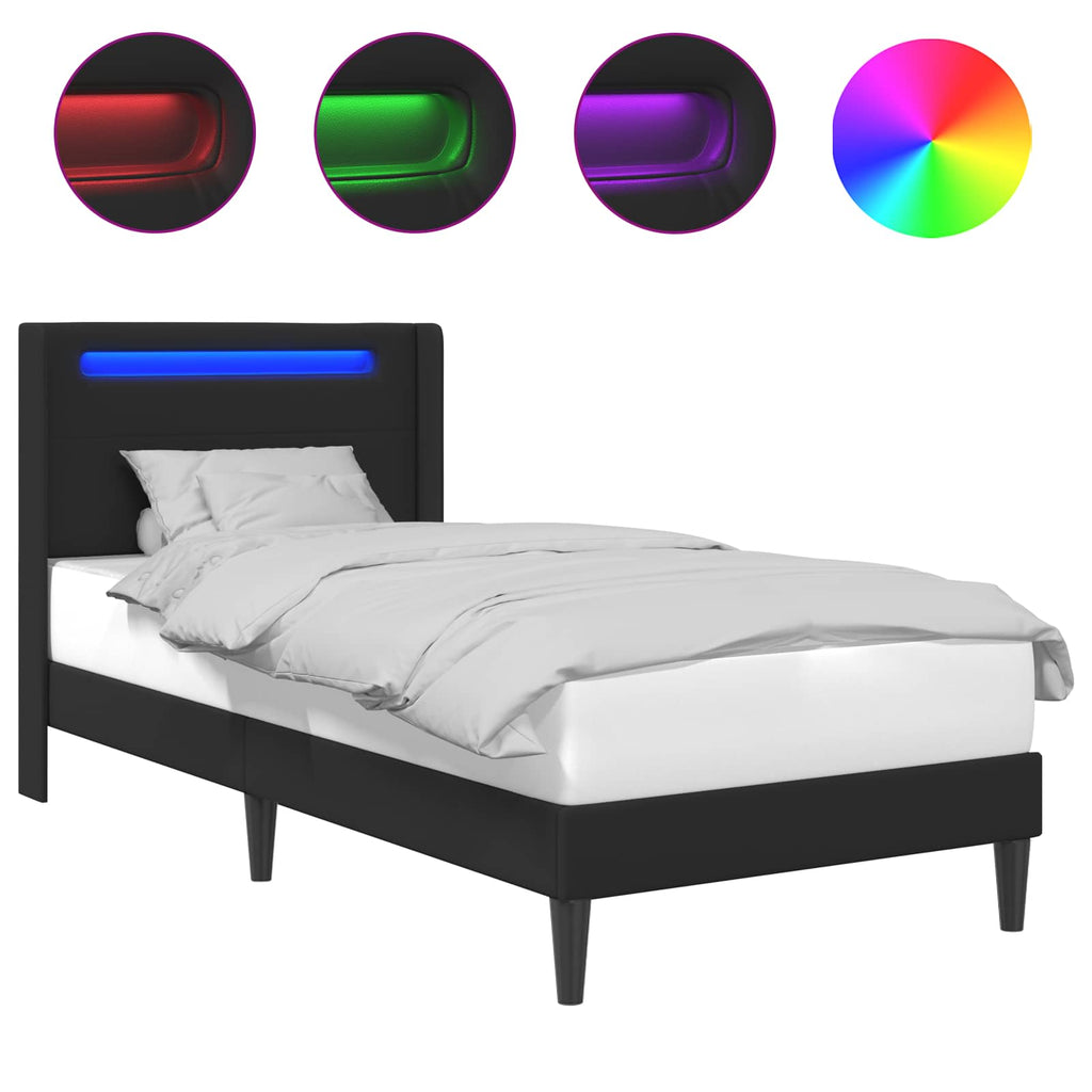 Bettrahmen mit LED-Lichtleisten Schwarz 90 x 190 cm Kunstleder
