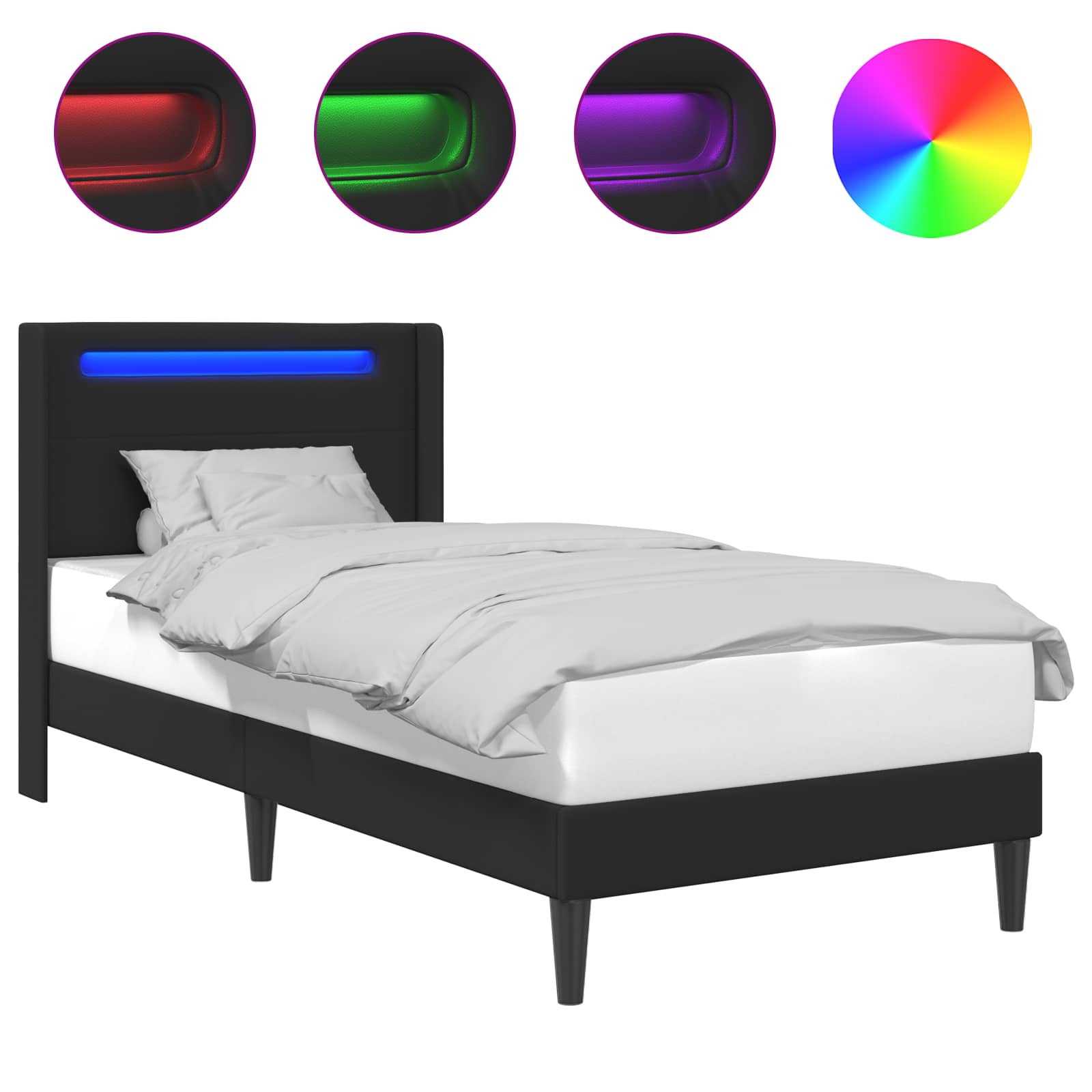 Bettrahmen mit LED-Lichtleisten Schwarz 90 x 190 cm Kunstleder