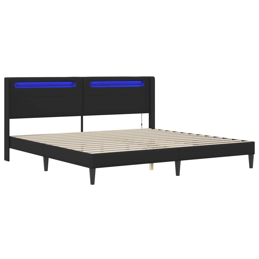 Bettrahmen mit LED-Lichtleisten Schwarz 200 x200 cm Kunstleder