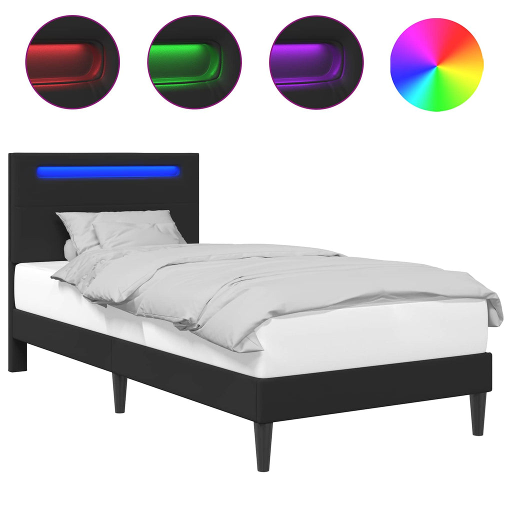 Bettrahmen mit LED-Lichtleisten Schwarz 90 x 190 cm Kunstleder
