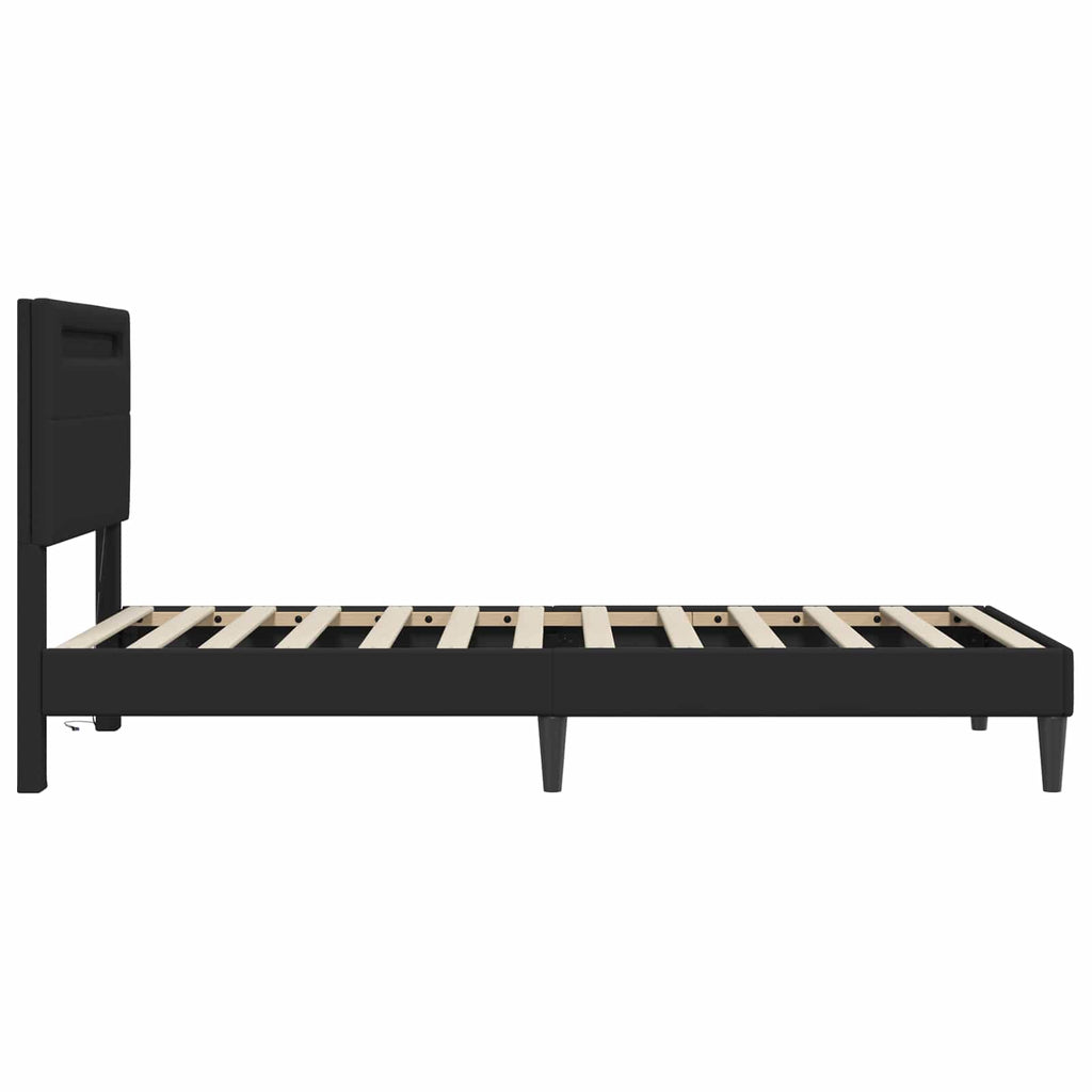 Bettrahmen mit LED-Lichtleisten Schwarz 90 x 200 cm Kunstleder