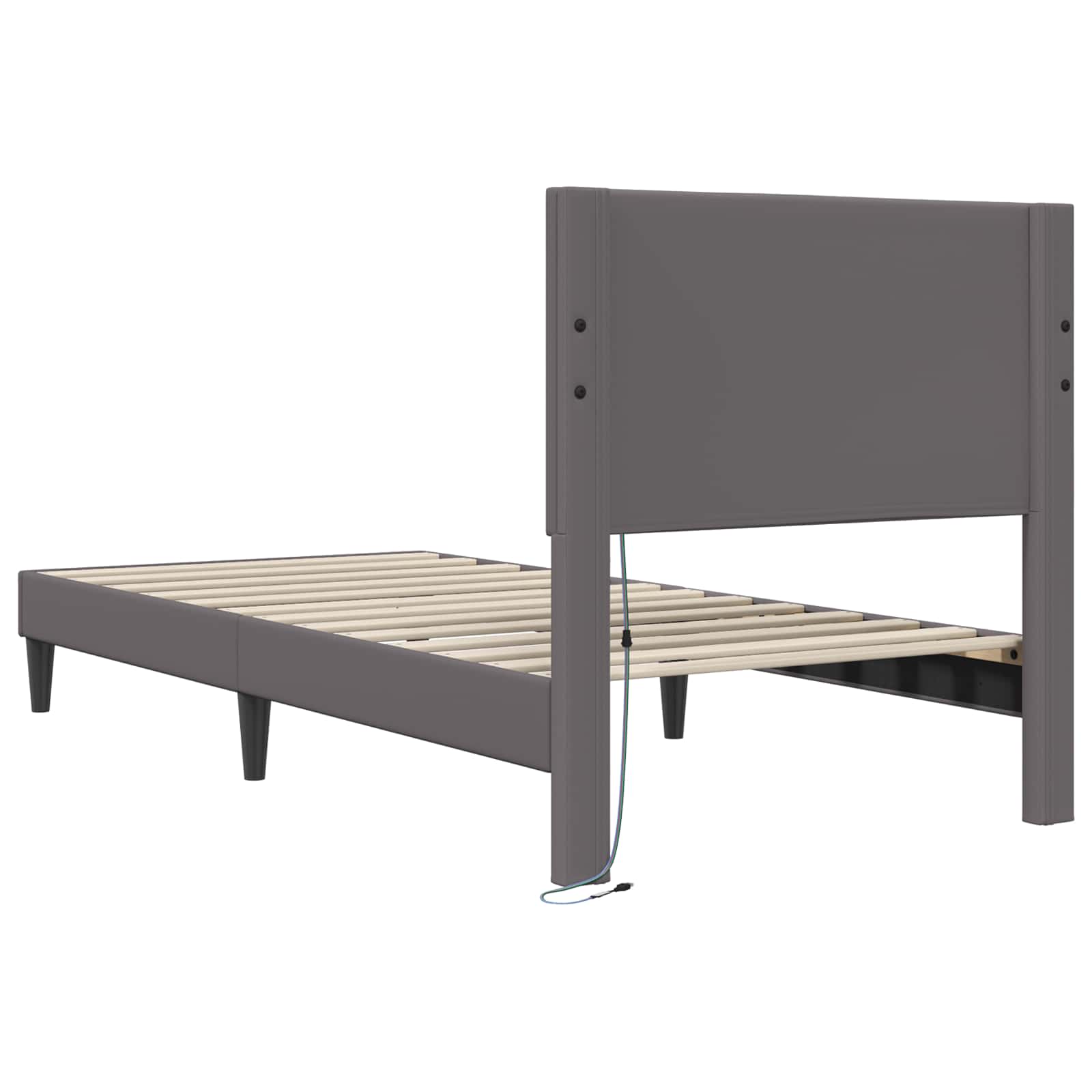 Bettrahmen mit LED-Lichtleisten Grau 100 x 200 cm Kunstleder