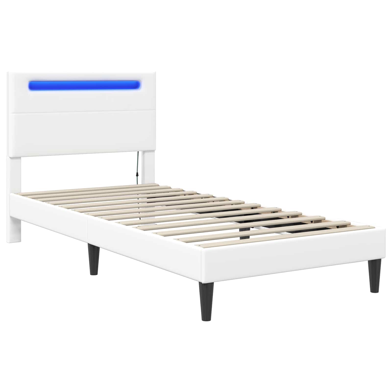 Bettrahmen mit LED-Lichtleisten Weiß 100 x 200 cm Kunstleder