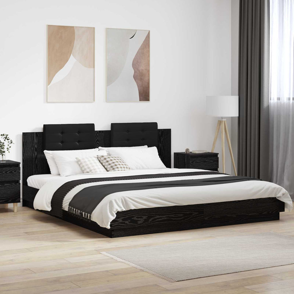Bettgestell mit Kopfteil Schwarz Eichen-Optik 200 x 200 cm