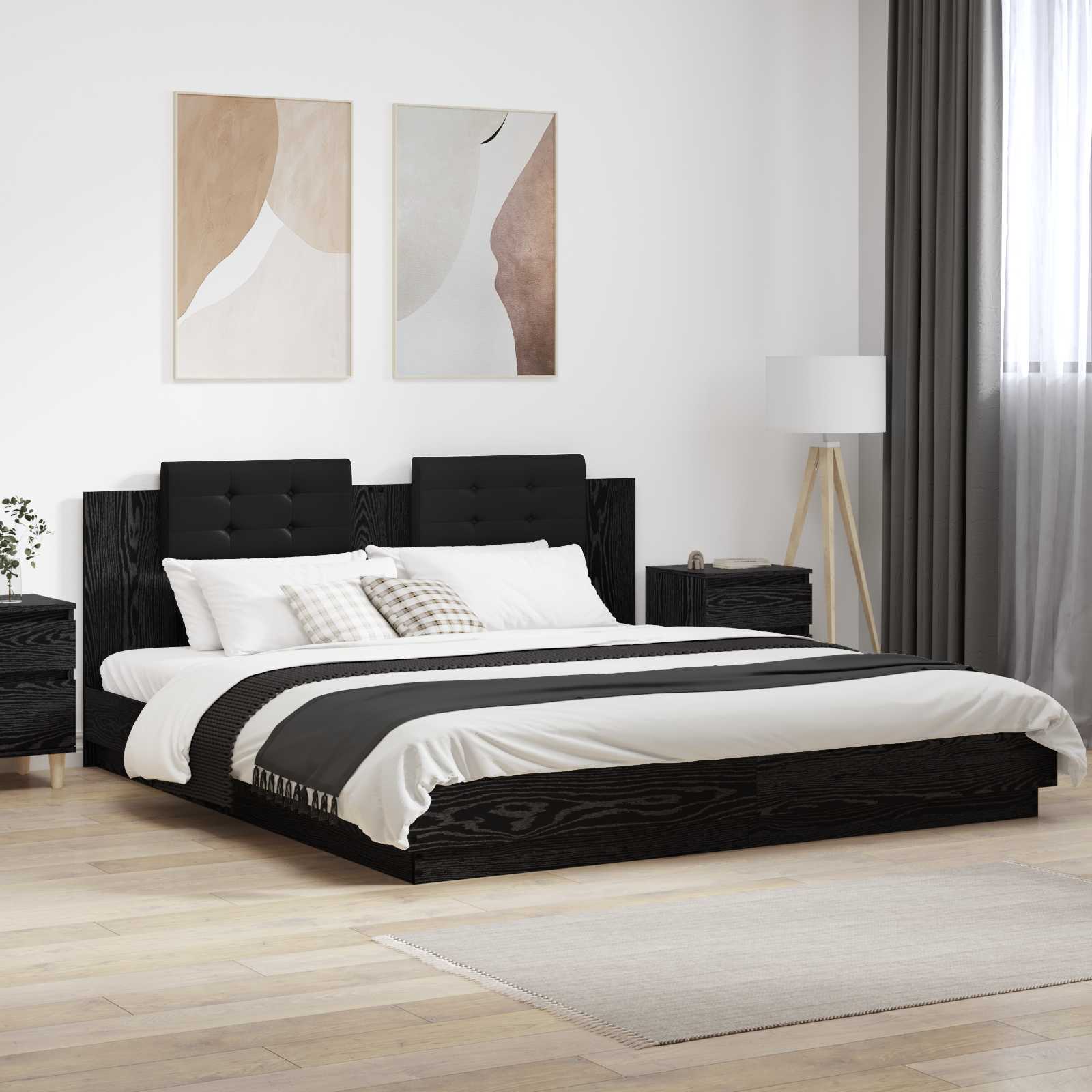Bettgestell mit Kopfteil Schwarz Eichen-Optik 200 x 200 cm