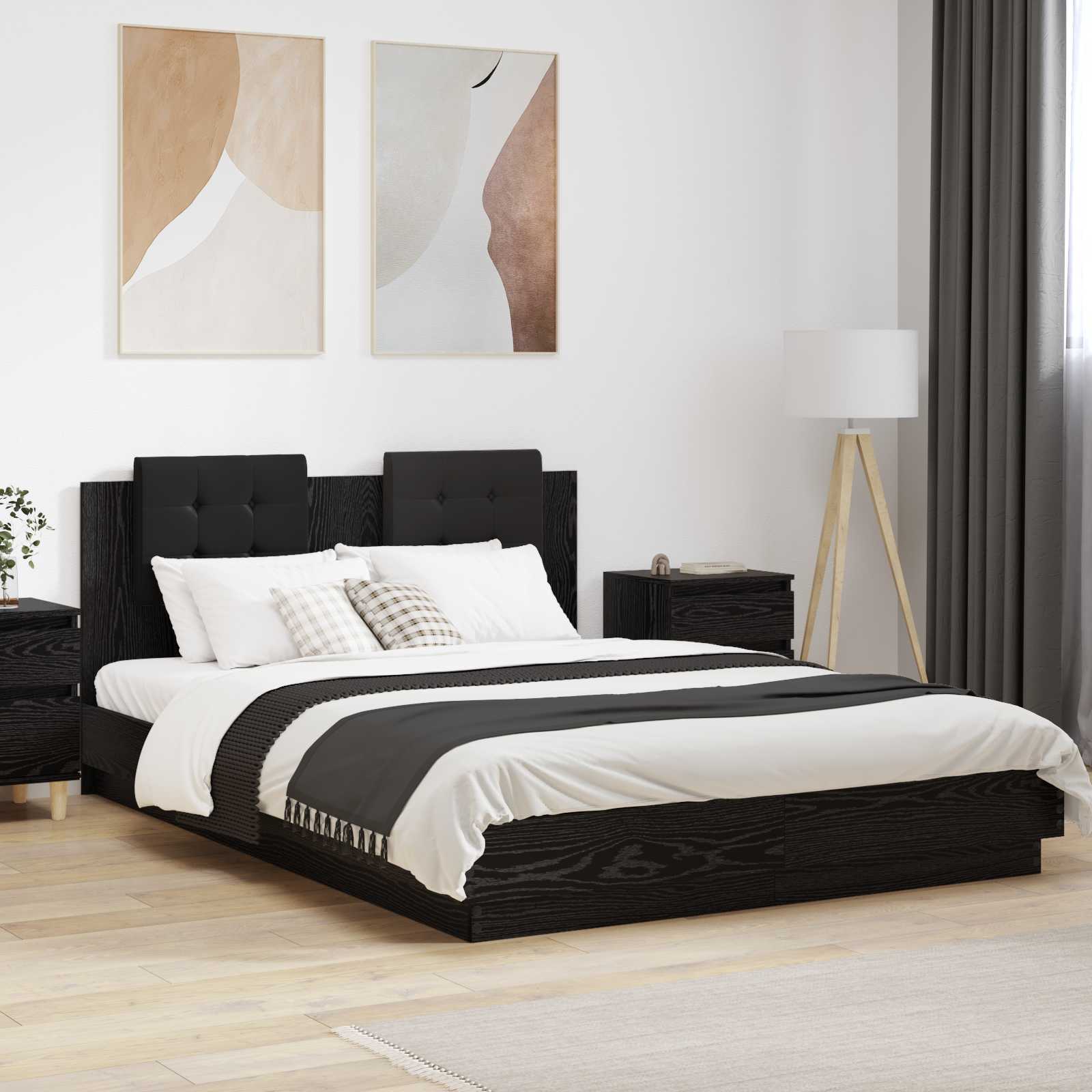 Bettgestell mit Kopfteil Schwarz Eichen-Optik 120 x 200 cm