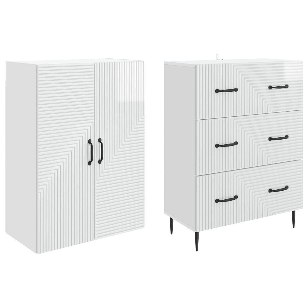Schrankset 2 pcs Hochglanz Weiß 66 x 34,5 x 90 cm Holzwerkstoff
