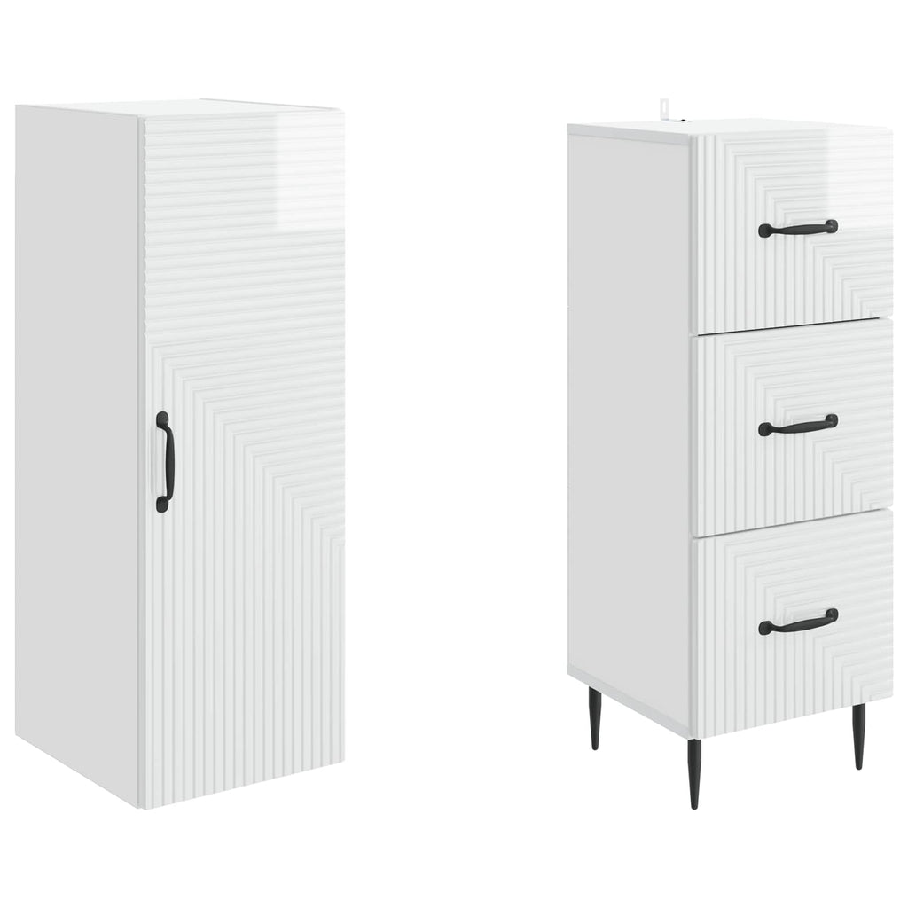 Schrankset 2 pcs Hochglanz Weiß 33 x 34,5 x 90 cm Holzwerkstoff