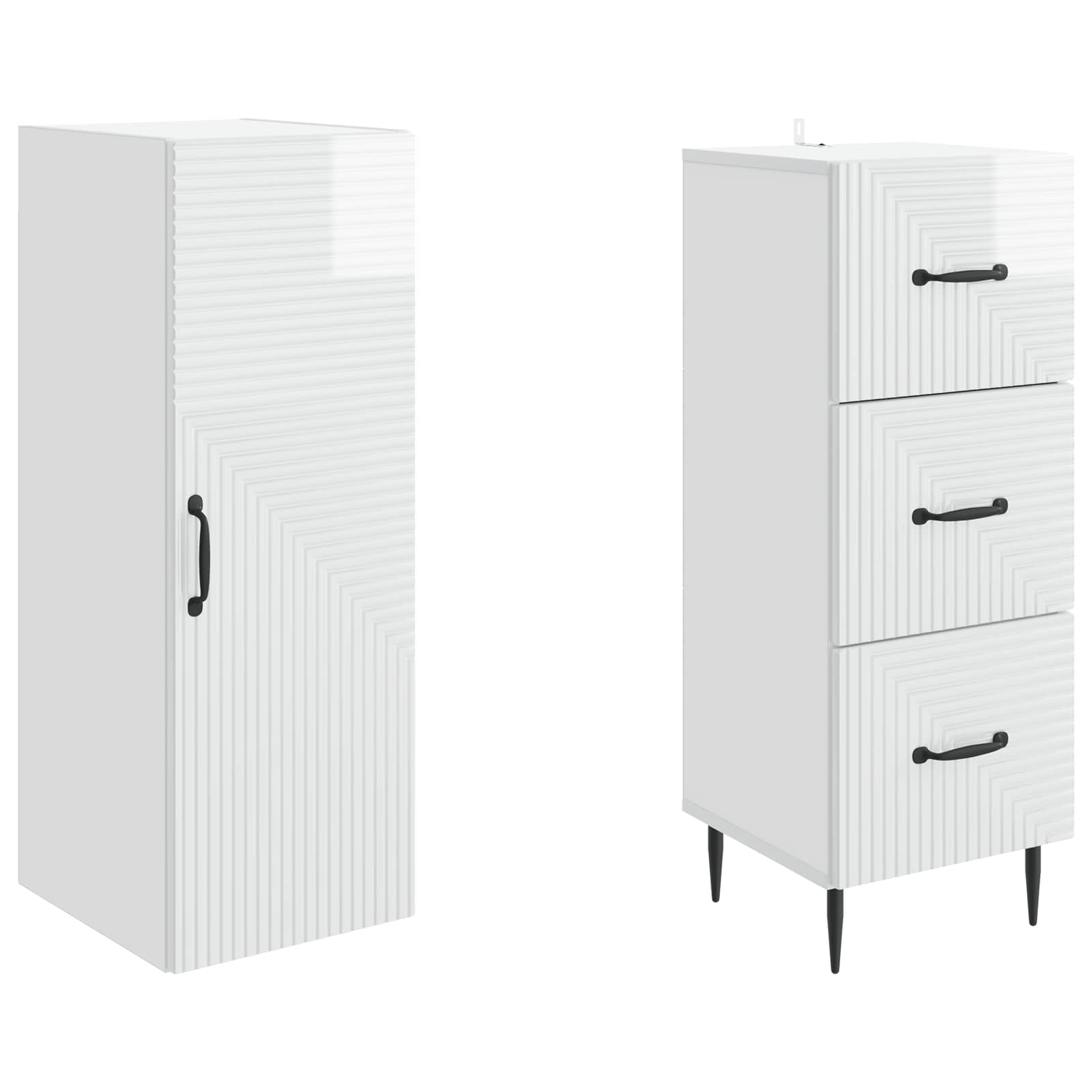 Schrankset 2 pcs Hochglanz Weiß 33 x 34,5 x 90 cm Holzwerkstoff