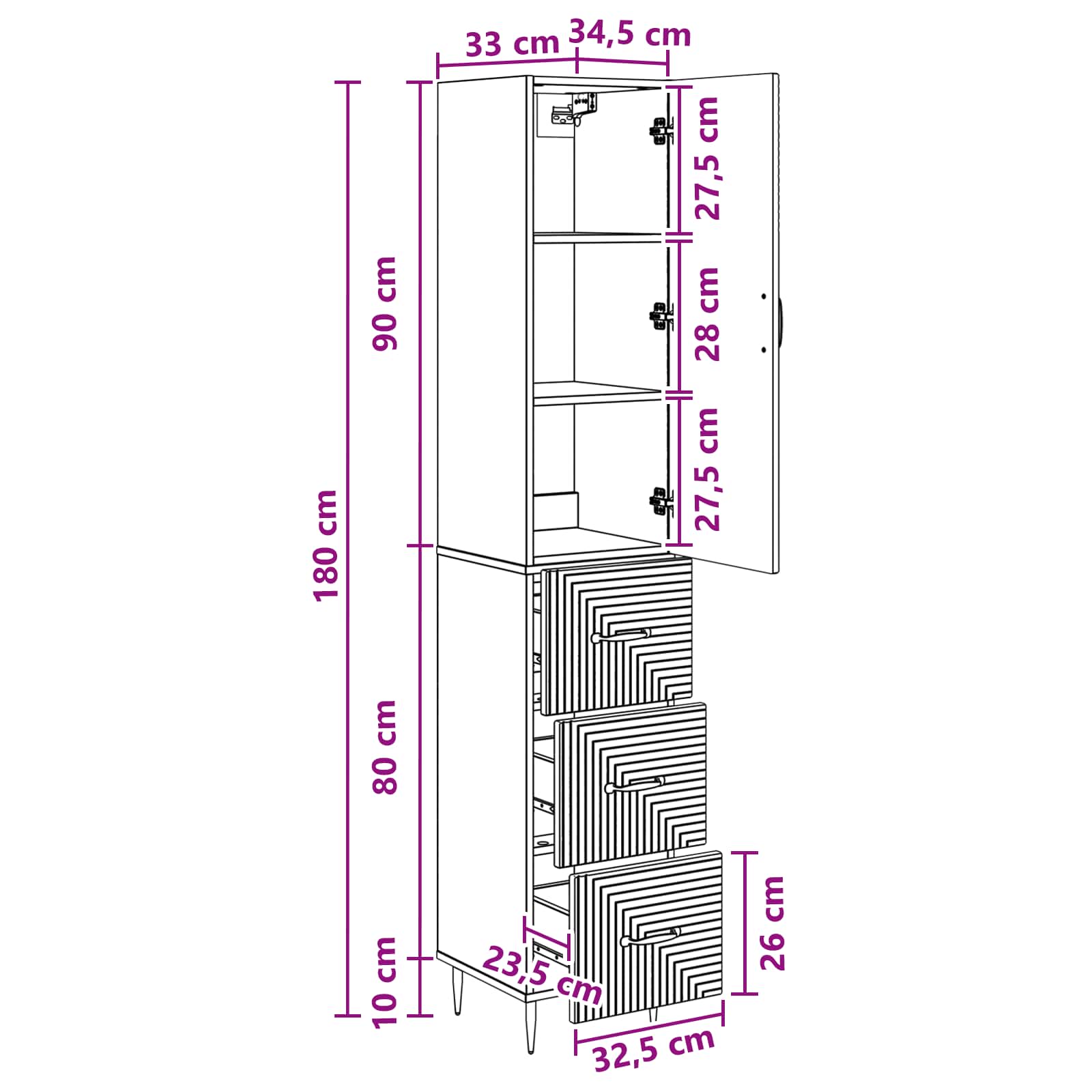 Schrankset 2 pcs Geräucherte Eiche 33 x 34,5 x 90 cm