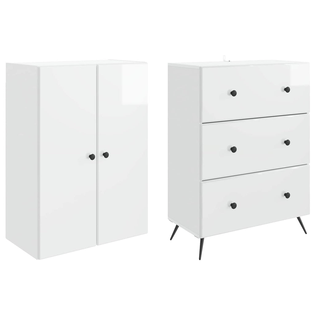 Schrankset 2 pcs Hochglanz Weiß 66 x 34,5 x 90 cm Holzwerkstoff