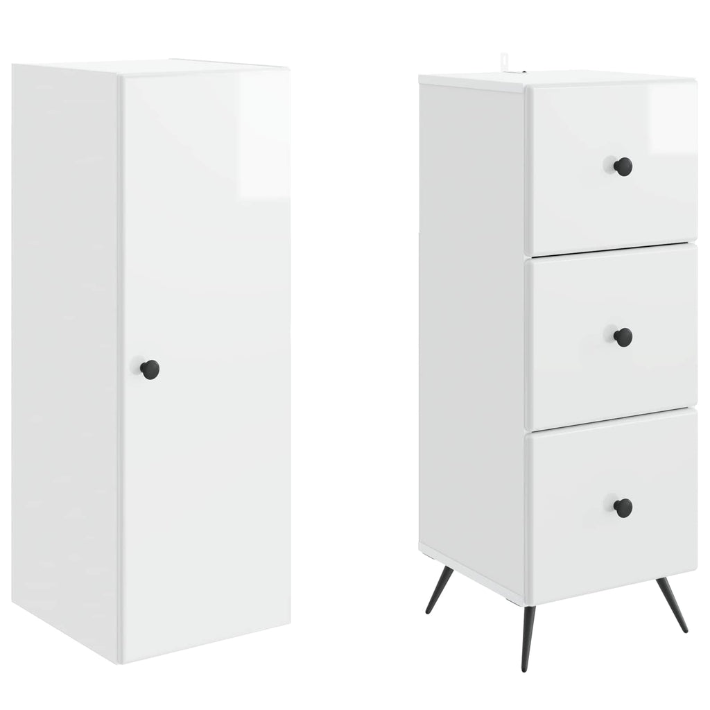 Schrankset 2 pcs Hochglanz Weiß 34,5 x 34,5 x 90 cm