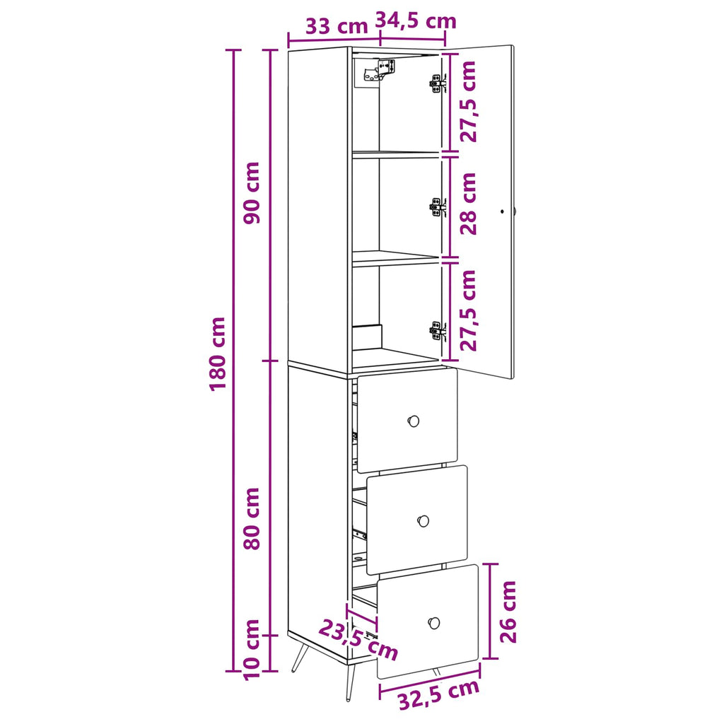 Schrankset 2 pcs Hochglanz Weiß 34,5 x 34,5 x 90 cm