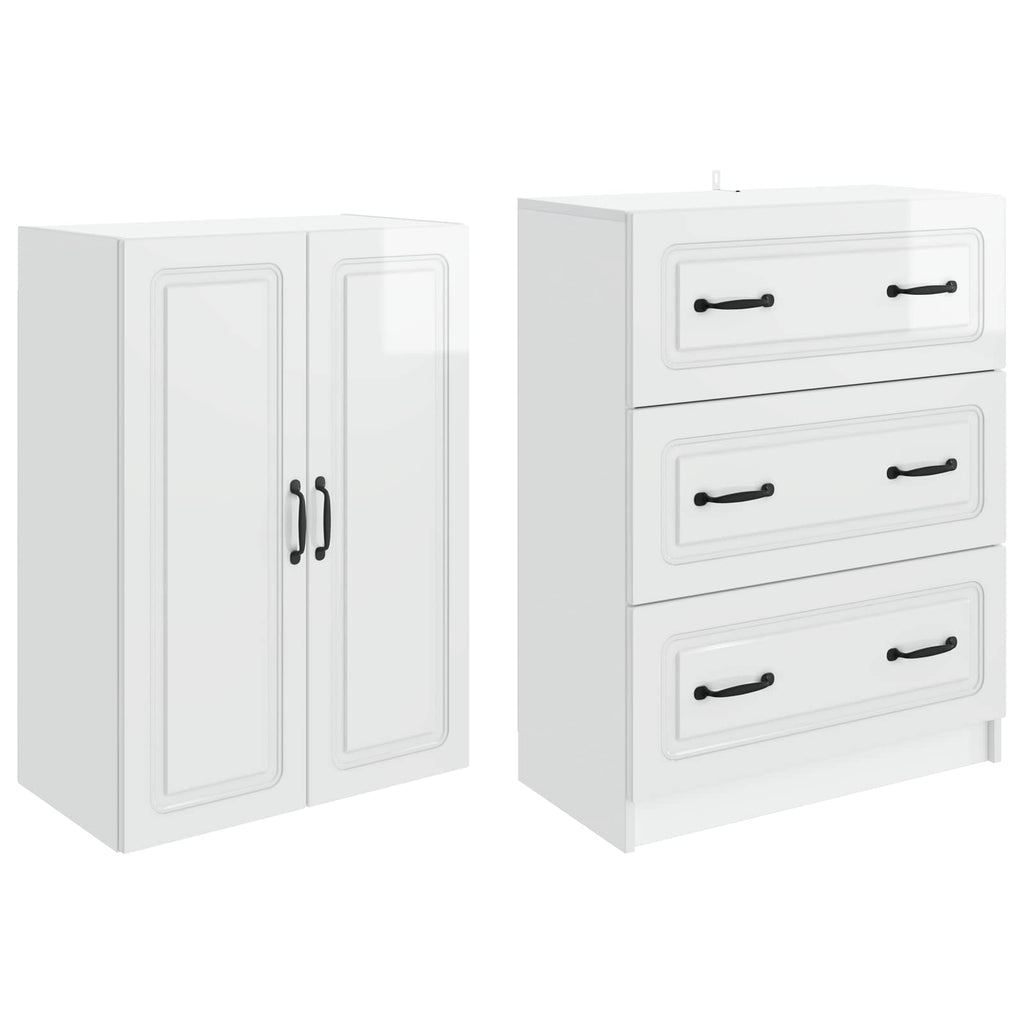 Schrankset 2 pcs Hochglanz Weiß 66 x 34,5 x 87 cm Holzwerkstoff