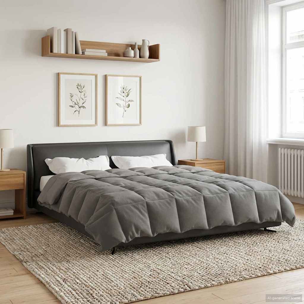 Ganzjahresbettdecke Gepolstert Hellgrau 220 x 260 cm Mikrofaser