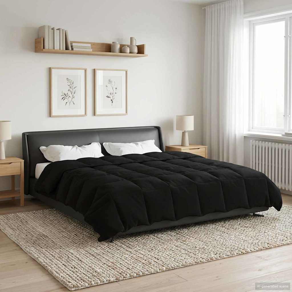 Ganzjahresbettdecke Gepolstert Schwarz 200 x 220 cm Mikrofaser