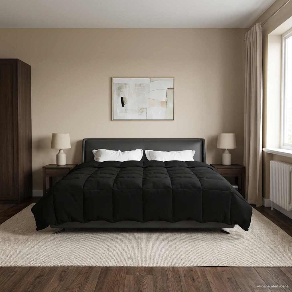 Ganzjahresbettdecke Gepolstert Schwarz 240 x 260 cm Mikrofaser