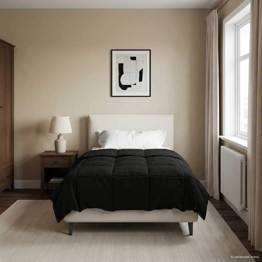 Winterbettdecke Gepolstert Schwarz 140 x 220 cm Mikrofaser