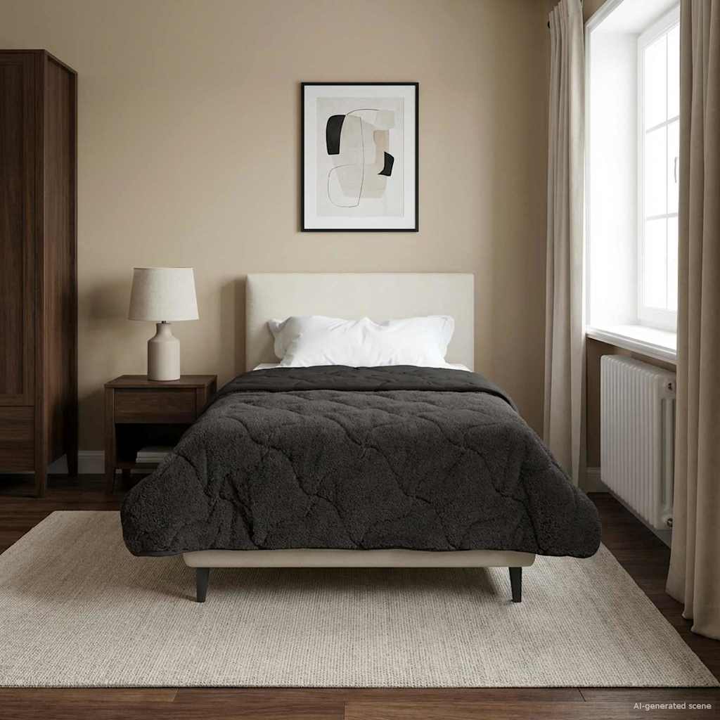 Sommerdecke Anthrazit 135 x 200 cm Mikrofaser und Teddy-Fleece
