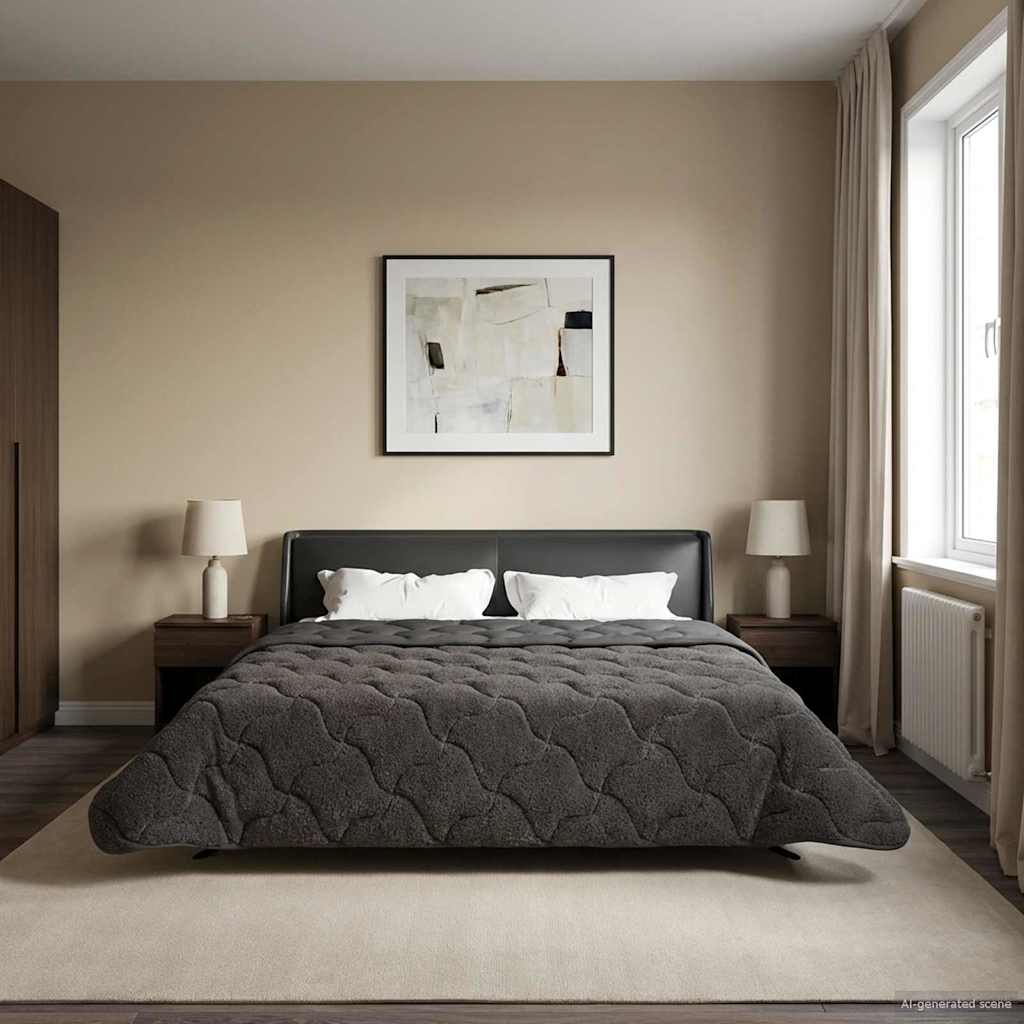 Sommerdecke Anthrazit 200 x 240 cm Mikrofaser und Teddy-Fleece