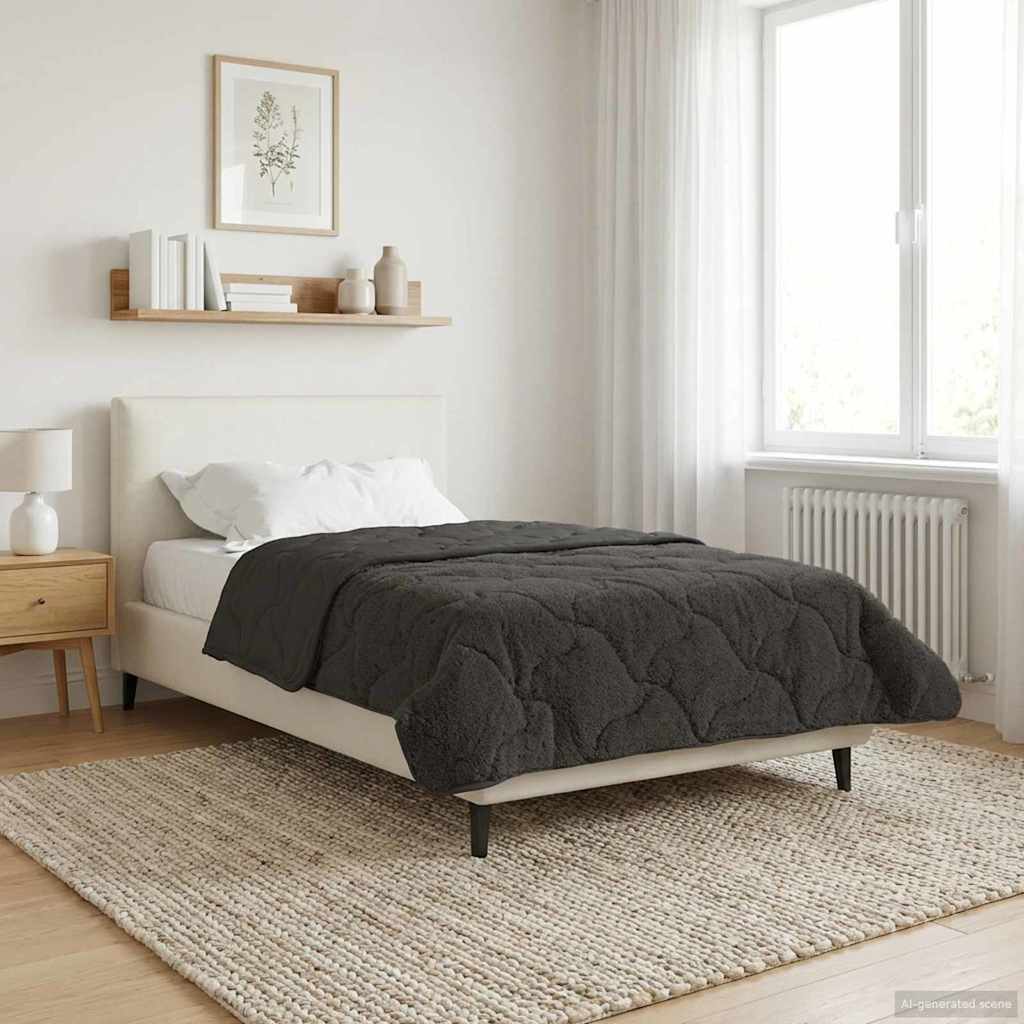 Sommerdecke Anthrazit 155 x 220 cm Mikrofaser und Teddy-Fleece