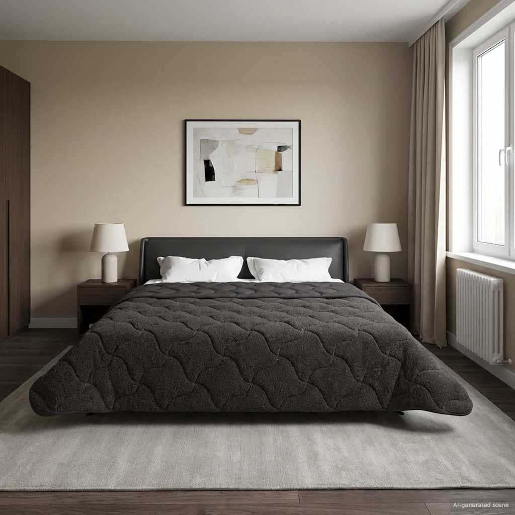 Sommerdecke Anthrazit 200 x 220 cm Mikrofaser und Teddy-Fleece