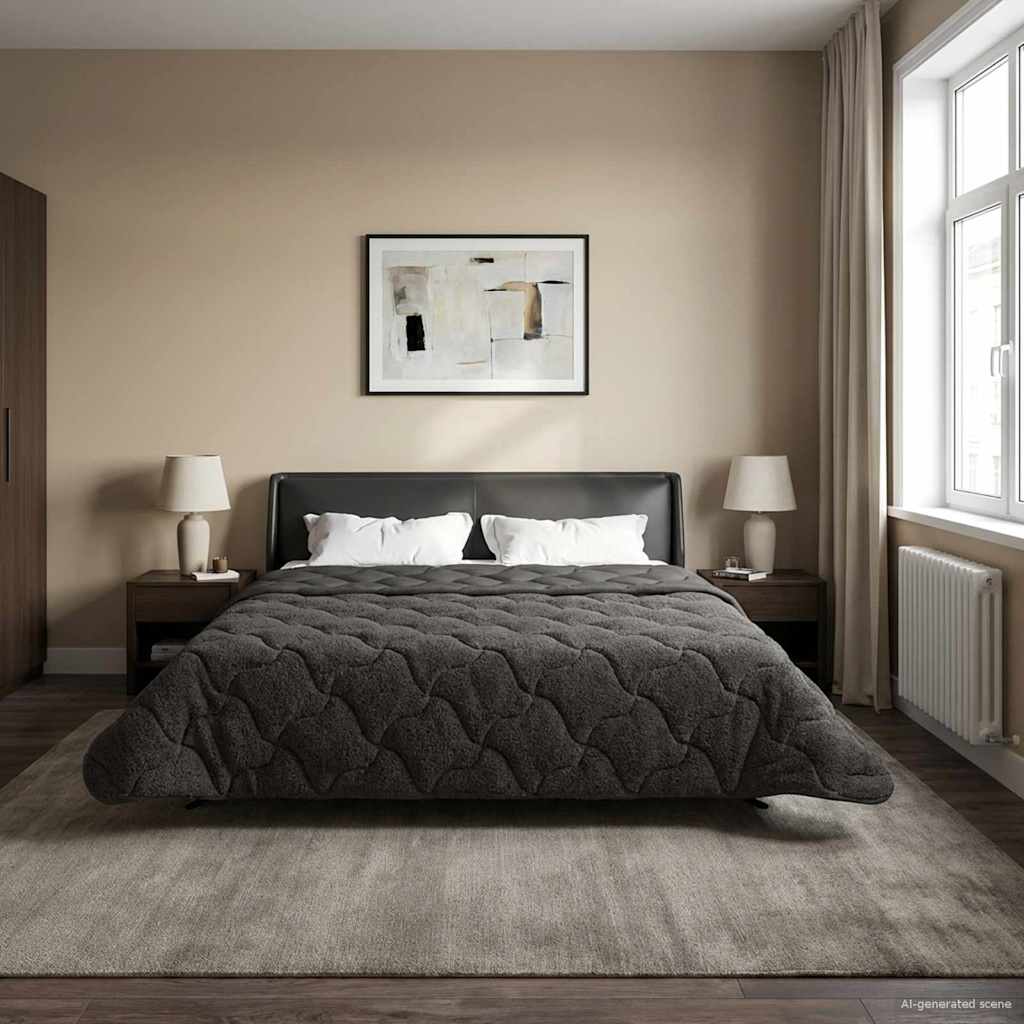 Sommerdecke Anthrazit 220 x 240 cm Mikrofaser und Teddy-Fleece