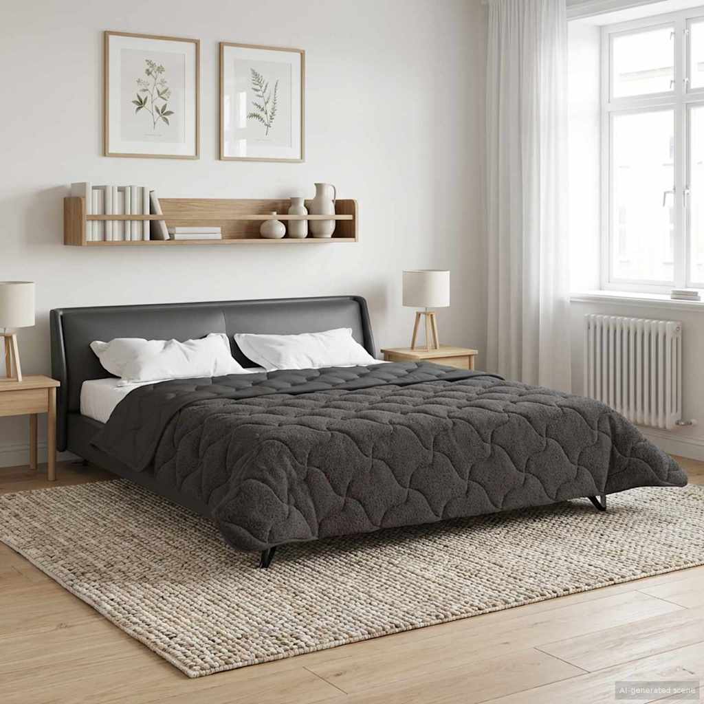 Sommerdecke Anthrazit 240 x 260 cm Mikrofaser und Teddy-Fleece