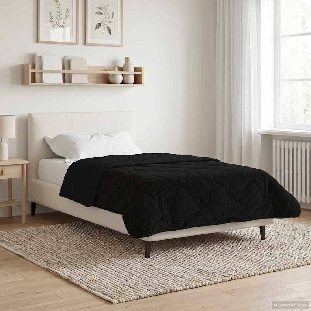 Sommerdecke Schwarz 155 x 200 cm Mikrofaser und Teddy-Fleece