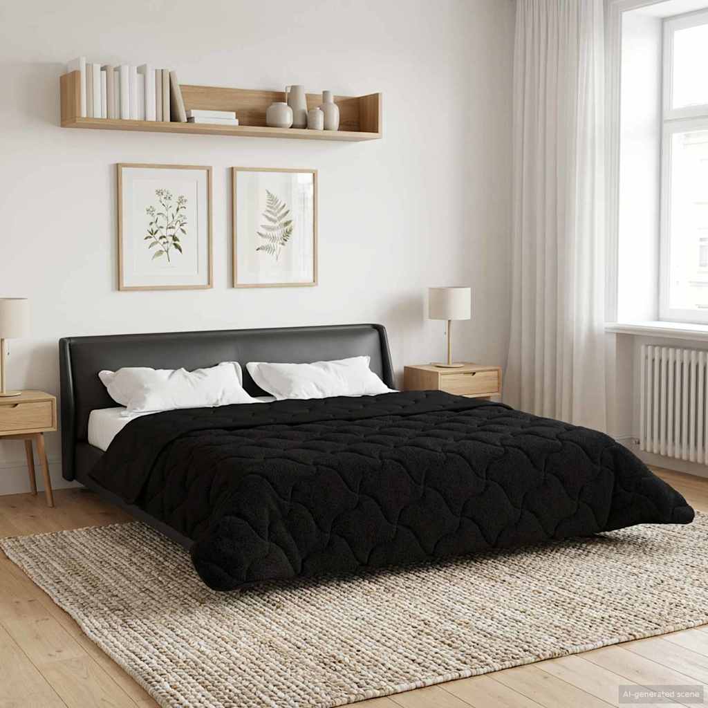 Sommerdecke Schwarz 200 x 240 cm Mikrofaser und Teddy-Fleece