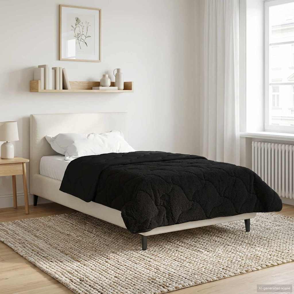 Sommerdecke Schwarz 135 x 200 cm Mikrofaser und Teddy-Fleece